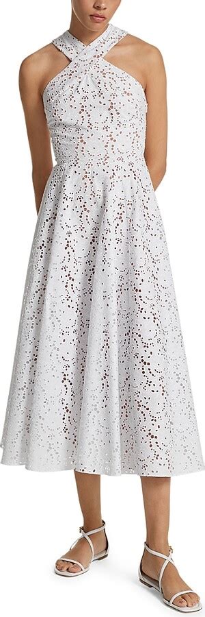 michael michael kors eyelet fit & flare dress|Michael Kors Collection Eyelet Crossover Midi Dress.